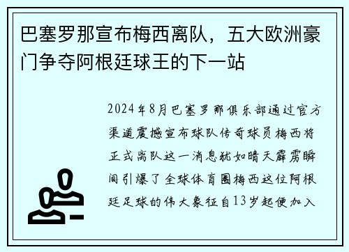 巴塞罗那宣布梅西离队，五大欧洲豪门争夺阿根廷球王的下一站